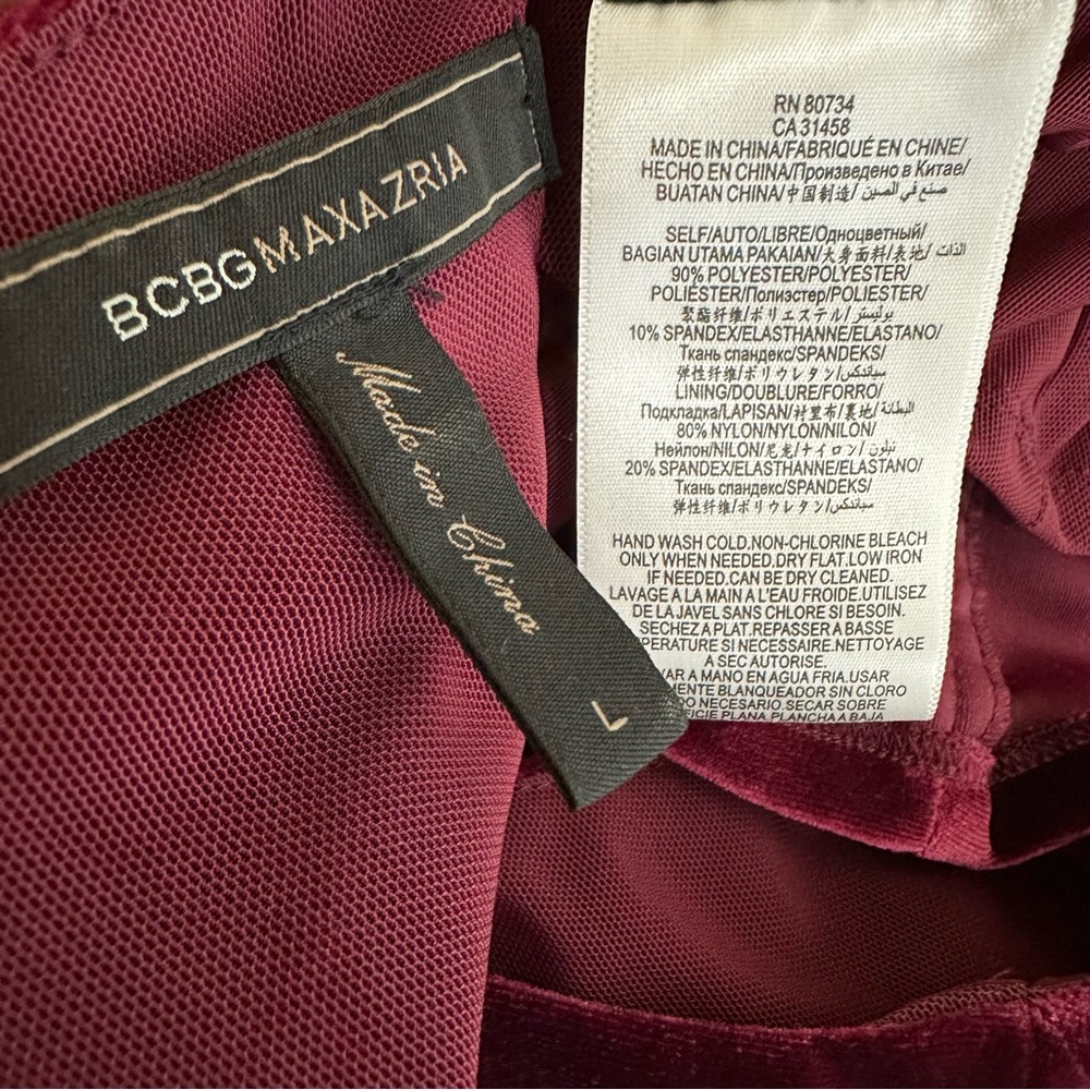 BCBGMAXAZRIA Burgundy Maren Velvet Dress Size Large - Picture 11 of 11